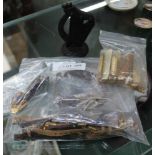 A BAGGED SELECTION OF WRISTWATCH PARTS & STRAPS, pocket and fruit knives, and a bog oak carving of