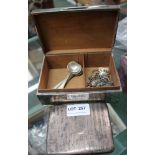 A HALLMARKED SILVER CIGARETTE BOX with presentation inscription, together with; a hallmarked