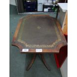 A LEATHER INSET TILT TOP SIDE TABLE