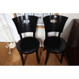 FOUR GLOSS BLACK FINISHED CAFE STYLE CIRCULAR SEATED CHAIRS