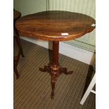 A LATE 19TH CENTURY ROSEWOOD FANCY TOPPED OCCASIONAL TABLE on faceted column and three downswept