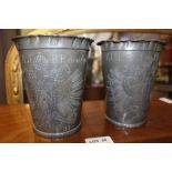 AN PAIR OF EARLY 20TH CENTURY POSSIBLE GERMAN PEWTER MUGS with engraved crest, one dated 1905, the