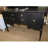A BLACK PAINTED GEORGIAN DESIGN SIDEBOARD with two central drawers flanked by two cupboard doors