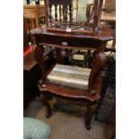 A PAIR OF MAHOGANY COLOURED LAMP TABLES with cut glass insert panel tops, on carved cabriole legs