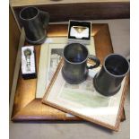 A SELECTION OF DOMESTIC ITEMS VARIOUS to include novelty handled pewter tankards
