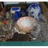 A BOX CONTAINING A SELECTION OF DOMESTIC POTTERY & GLASSWARE VARIOUS