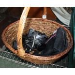 A WOVEN WICKER BASKET CONTAINING A PENTAX ASAHI CAMERA, and similar items various