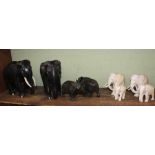 A HERD OF ELEPHANTS IN A VARIETY OF MEDIUM, being metal, wood and acrylic