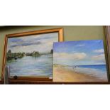 TWO ORIGINAL OIL ON CANVAS BY "PONZI" one depicting a lock and a weir on an inland waterway, the