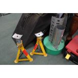 A PAIR OF HALFORDS BRANDED AXLE STANDS together with a paraffin heater