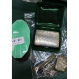 A GREEN ENAMEL BACKED HALLMARKED SILVER CLOTHES BRUSH together with a silver cigarette case and