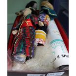 A SHOEBOX OF COLLECTABLES to include; costume dolls, feather fan, and other small collectables