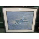 A WATERCOLOUR STUDY OF A JET FIGHTER, initialled "T W L" dated '89, in decorative double mount and