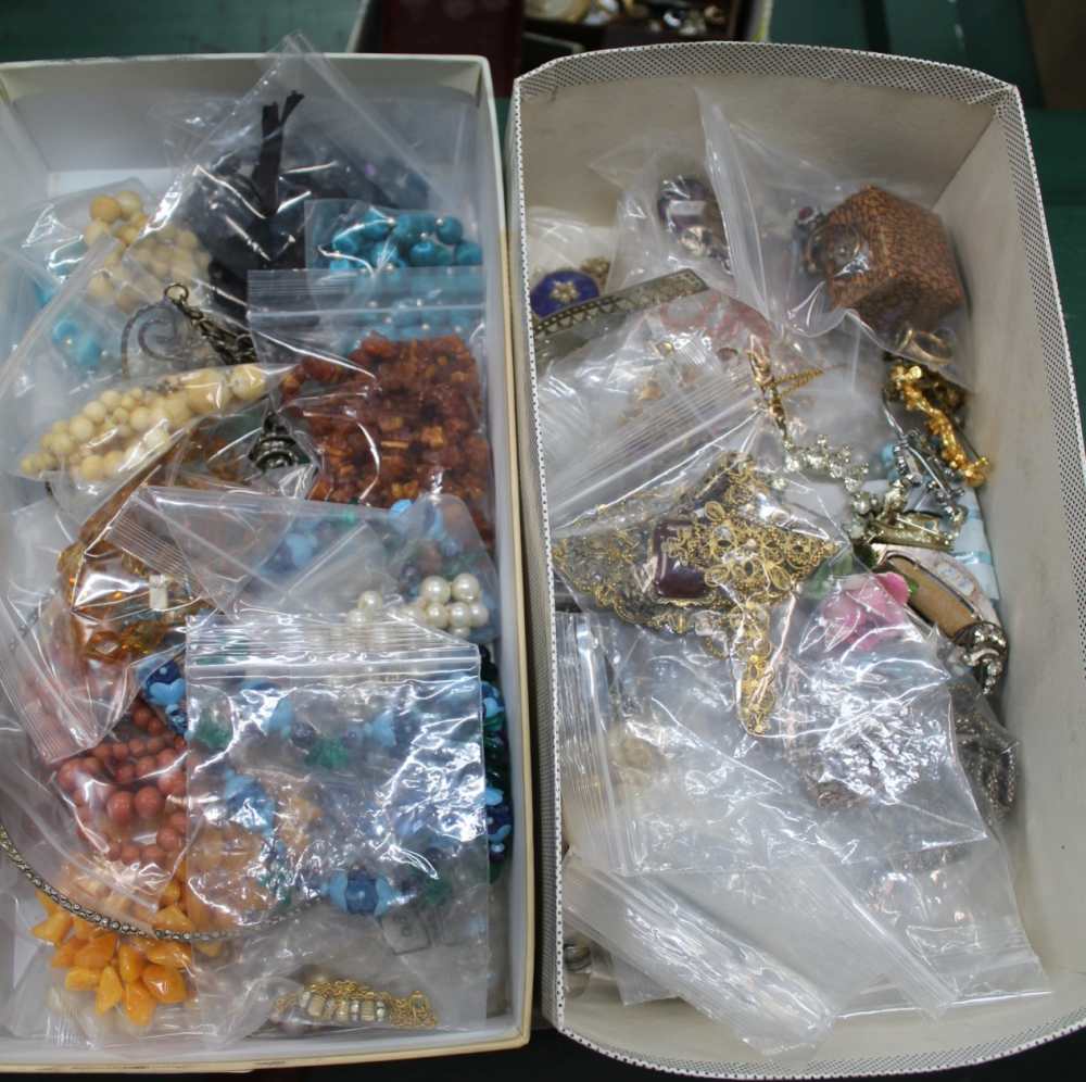 TWO SHOEBOXES OF COSTUME JEWELLERY VARIOUS