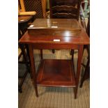 A FANCY INLAID SQUARE TOPPED OCCASIONAL TABLE with solid undertier