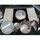 FIVE VARIOUS FEMALE MINIATURE PORTRAITS from the 19th and 20th century, to include gold framed