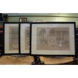 THREE GLAZED & FRAMED ARCHITECTURAL STUDIES OF WARWICKSHIRE LANDMARK BUILDINGS, to include "Ford's