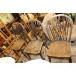 THREE WHEEL BACK KITCHEN CHAIRS with well figured solid seats