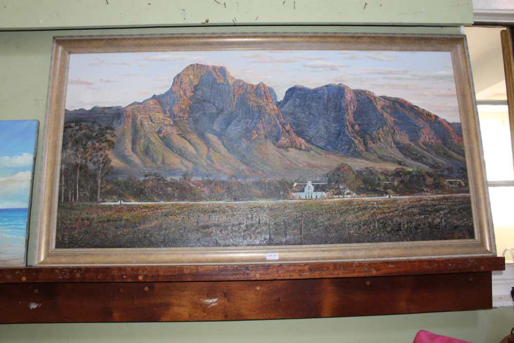 AN ORIGINAL OIL ON CANVAS STUDY OF A SOUTH AFRICAN VINEYARD by Errol Norbury, indistinctly signed in