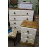 A PART PAINTED PINE CHEST OF DRAWERS together with a matching BEDSIDE UNIT
