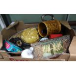 A SMALL BOX FULL OF USEFUL DOMESTIC AND COLLECTABLE ITEMS VARIOUS