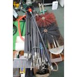 A SELECTION OF DOMESTIC TOOLS VARIOUS to include; drain rods and chimney brushes