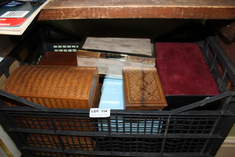 A CRATE CONTAINING A SELECTION OF JEWELLERY BOXES VARIOUS