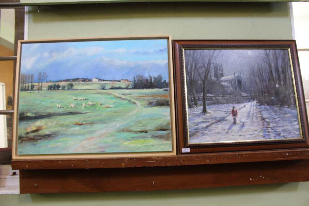 "PONZI" TWO LANDSCAPE STUDIES, one oil on board, moonlit scene depicting Stratford Upon Avon Church,