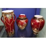 THREE PIECES OF CROWN DEVON RED LUSTRE WARES