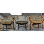 THREE VARIOUS BAMBOO LOUNGE CONSERVATORY ARMCHAIRS, one bearing the label "Angraves"
