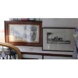 FRAMED PRINT OF CHIPPING CAMPDEN together with an ebonised framed Stately Home engraving, signed