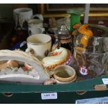 A BOX FULL OF DOMESTIC COLLECTABLE POTTERY & GLASSWARE VARIOUS