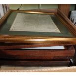 A BOX CONTAINING A SELECTION OF TOPOGRAPHICAL ANTIQUE PRINTS VARIOUS, together with three quality
