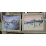 "PONZI" TWO OIL PAINTINGS OF VENICE, one on canvas, one on board, each decoratively framed,