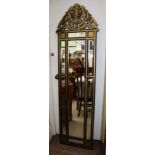 A FANCY BLACK & GILT FRAMED MULTI-BEVELLED PLATE MIRROR