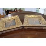 A PAIR OF ANTIQUE CARVED SOFTWOOD PICTURE FRAMES, with remains of original gilding, each