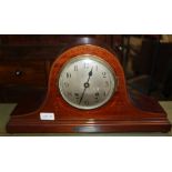 AN EARLY 20TH CENTURY INLAID MAHOGANY NAPOLEON'S HAT DESIGN MANTEL CLOCK