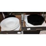 TWO BOXES CONTAINING BLACK & WHITE FINISHED CATERING TABLE WARES