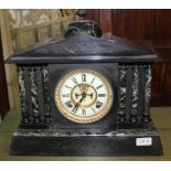 A 19TH CENTURY POLISHED SLATE & MARBLE MANTEL CLOCK of Architectural form
