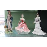 THREE CAST FEMALE FIGURINES to include Coalport and Doulton