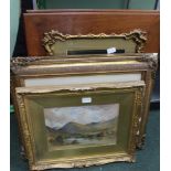 GEORGE SYKES A WATERCOLOUR OF A VALLEY LANDSCAPE, together with two pairs of 19th century prints,