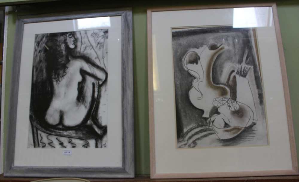 TWO AMATEUR ORIGINAL ARTWORKS by local artists, each plain mounted in washed wood frame