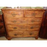 A LATE 19TH CENTURY MAHOGANY CHEST OF FIVE DRAWERS having plain rectangular top, over two inline and