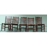 FIVE RUSH SEATED LADDER BACK CHAIRS