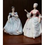 A ROYAL DOULTON FIGURE OF "DIANA" model HN3266, together with a Doulton style bone china figure