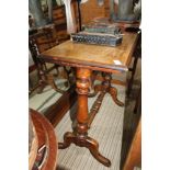 A LATE 19TH CENTURY WALNUT RECTANGULAR TOPPED OCCASIONAL TABLE on turned columns with single