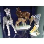 THREE POTTERY ANIMAL FIGURES to include Beswick