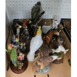 A BOX CONTAINING A SELECTION OF MODEL BIRDS & ANIMALS