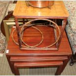 A BAMBOO SQUARE TOPPED COFFEE TYPE TABLE with parquetry design top, together with A "GORDON RUSSELL"