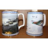 TWO ROYAL DOULTON LIMITED EDITION TANKARDS commemorating aircraft and the second World War, with